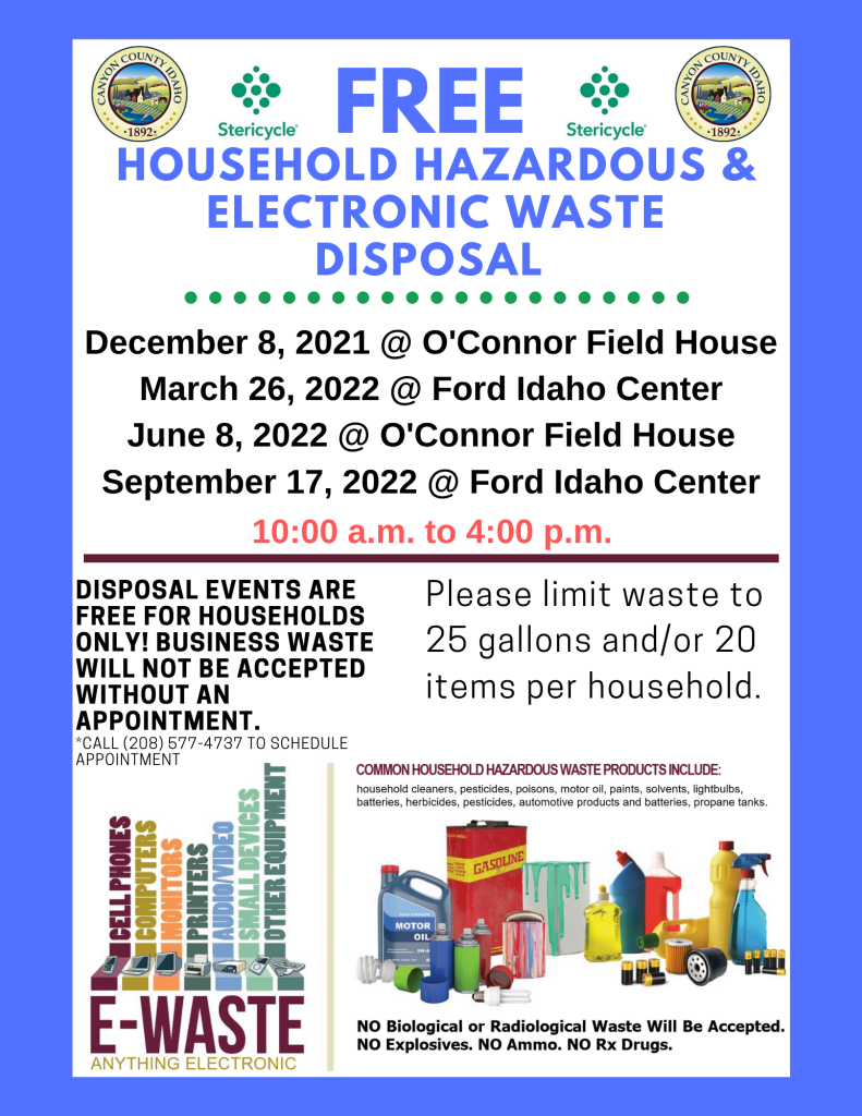 Flyer for HHW disposal events in 2021-2022