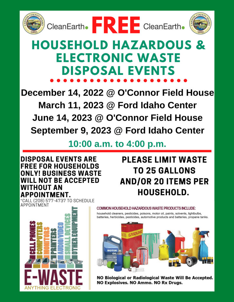 Flyer for HHW disposal events in 2022-2023
